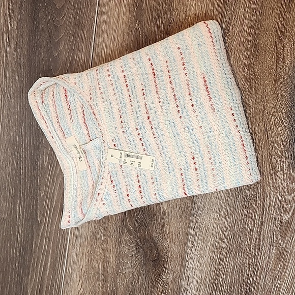 New MADEWELL Women's XXL Striped Textured Short Puff Sleeve Knit Sweater Top NWT - Picture 7 of 7